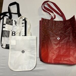 Lululemon Reusable Tote Bag Set Red White Black Yoga Gym Shopping Tote Lot of 3
